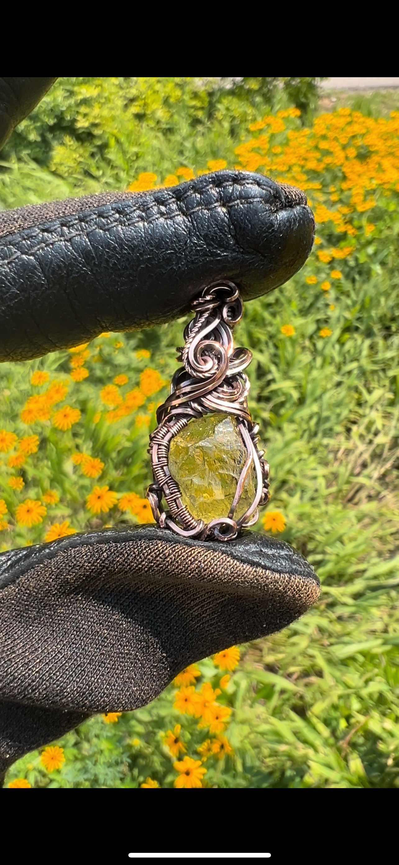 Citrine Double Sided Pendant/ Copper