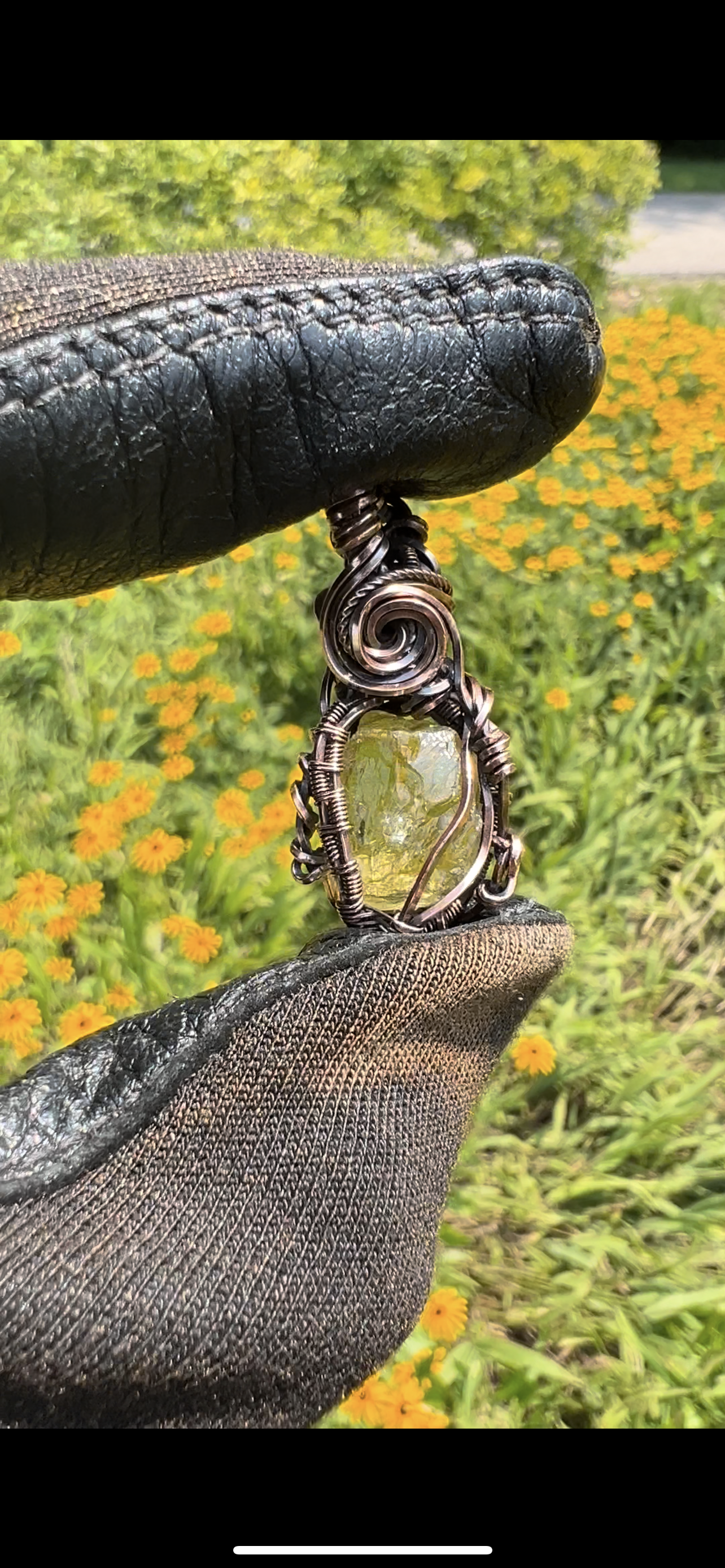 Citrine Double Sided Pendant/ Copper