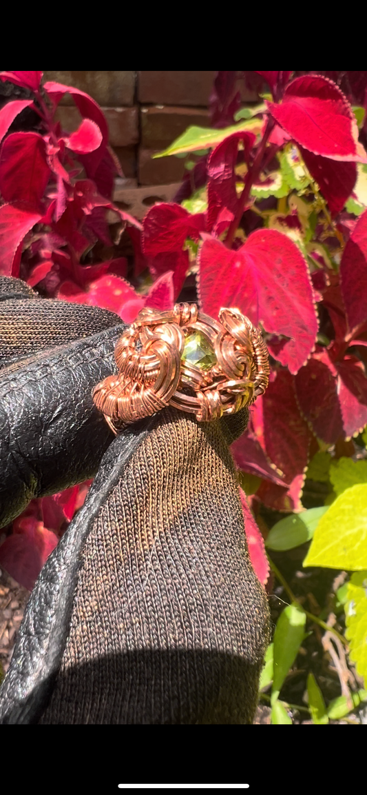 Peridot Ring/ Copper/ Size 8