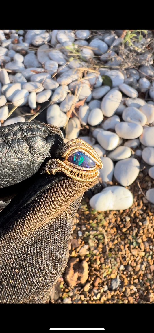 Black Opal Ring / 14K Goldfil / size 5
