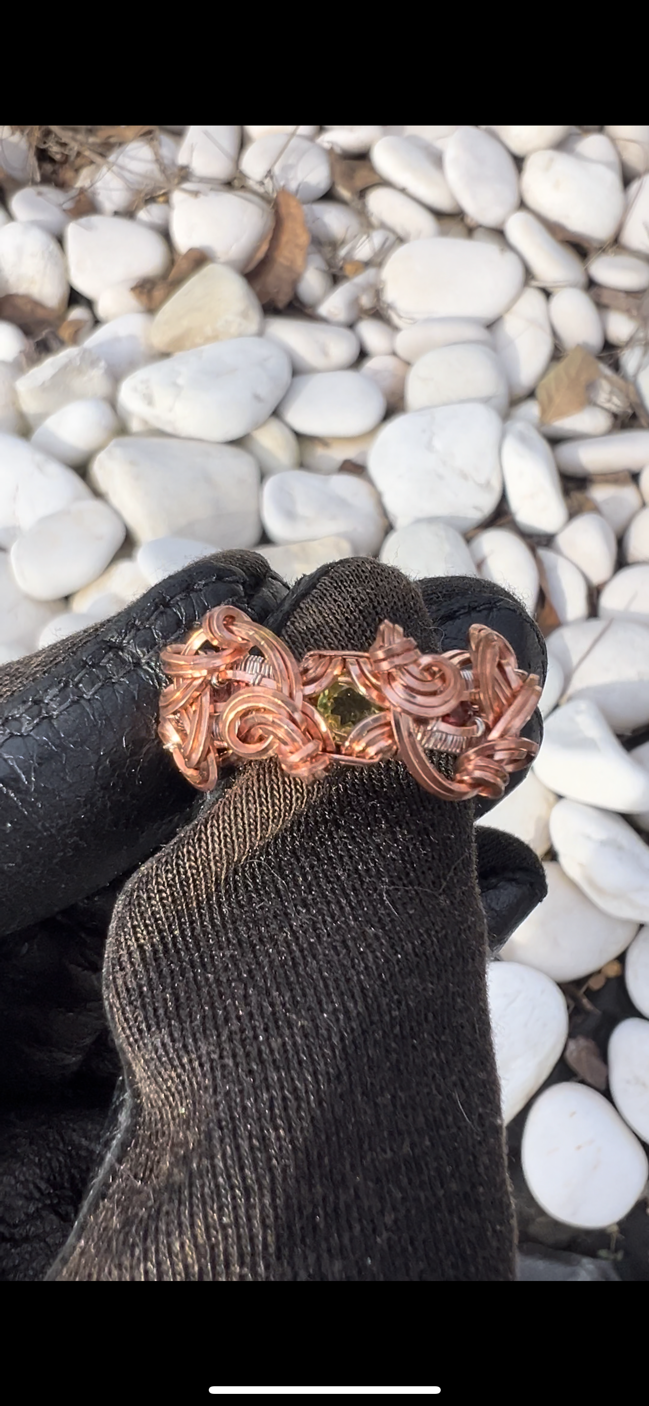 Peridot w/ Almadine Garnet Accent Ring/Copper/Size 11