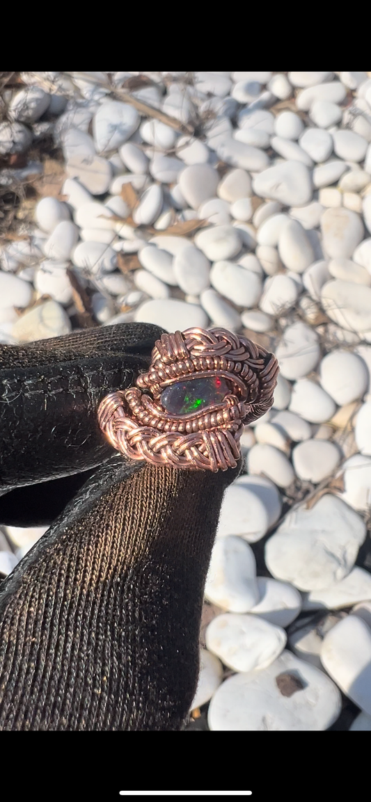 Black Opal Ring / Size 8 / Copper