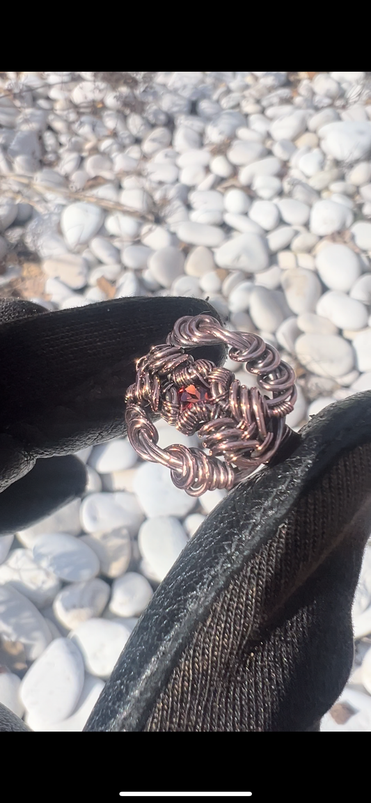 “Varolus” Almadine Garnet Ring/ Size 6/ Antiqued Copper