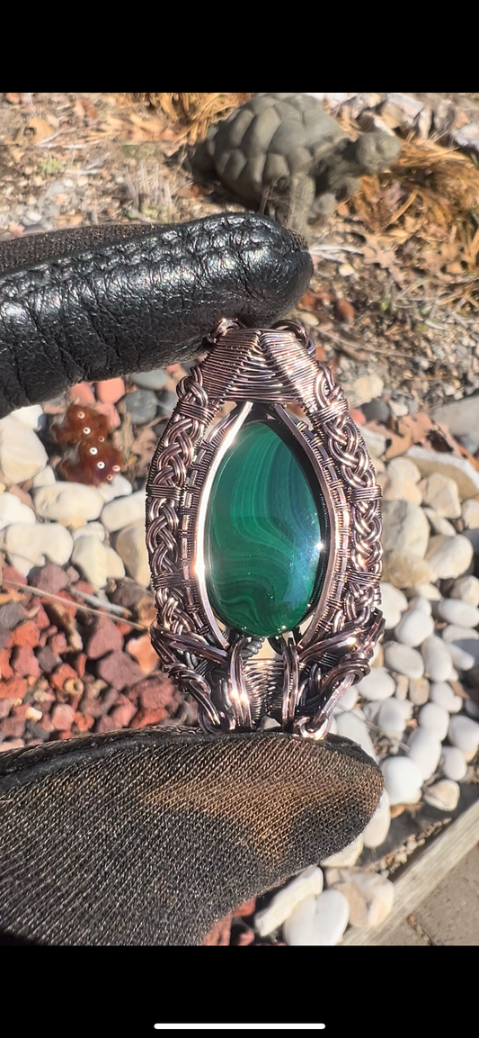 “Ziva” Malachite Pendant/ Antiqued Copper