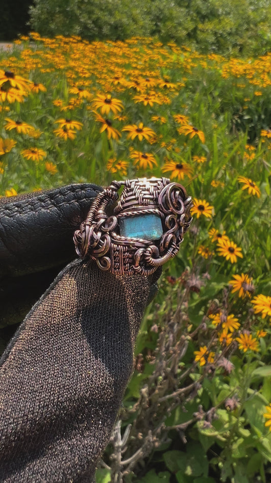 Labradorite Ring/ Antiqued Copper/ Size 9