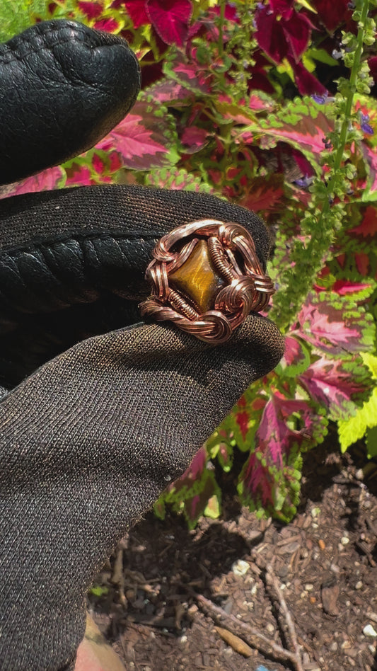 Tigers Eye Ring/ Copper/ Size 4
